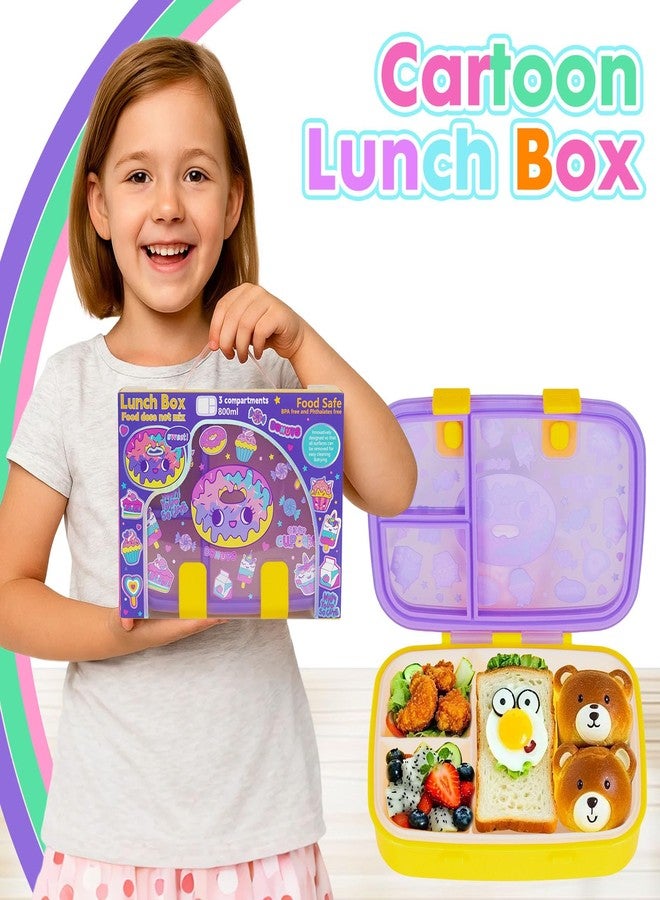 YOYTOO Cute Cartoon Bento Lunch Box for Kids, 800ml/27oz BPA-Free Leak-Proof Food Containers with 3 Compartments, Dishwasher Safe, Back to School Students Lunches Size for Ages 3-7 - Image 2